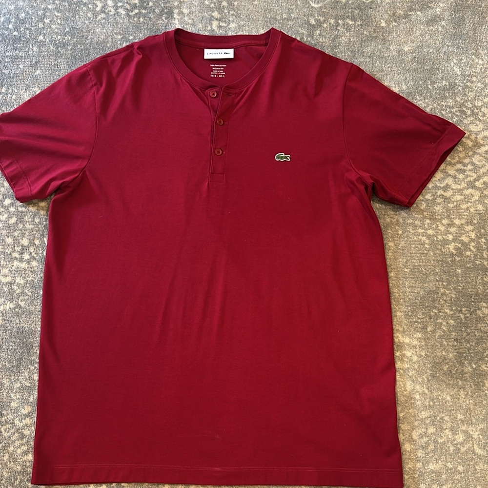 LACOSTE RASPBERRY MENS 3 BUTTON POLO SHIRT L NWOT